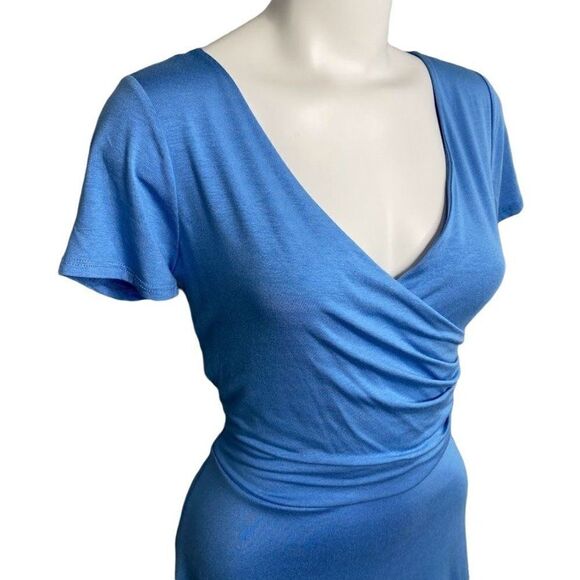 GILI Blue Surplice V Neckline Fit & Flare Jersey Knit Dress Sz Medium - Picture 3 of 8